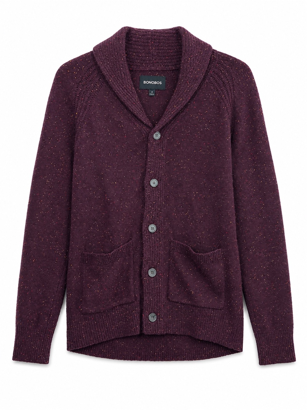 Bonobos Shawl Collar Cardigan Sweater Mens Small Burgundy Plum Wool Blend Fleck